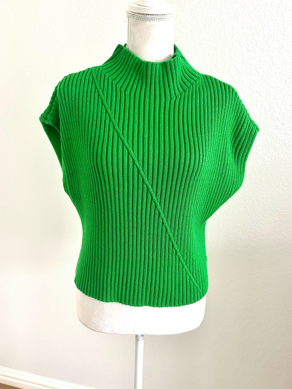 Zara Bright Green Ribbed Mock-Neck Sweater Vest